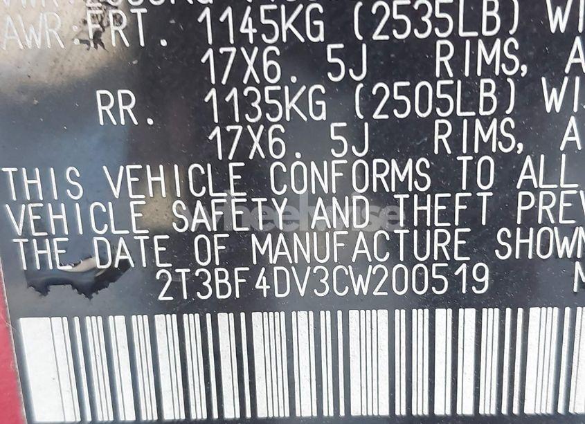 Photo 9 of 2012 Toyota Rav4 (VIN 2T3BF4DV3CW200519)