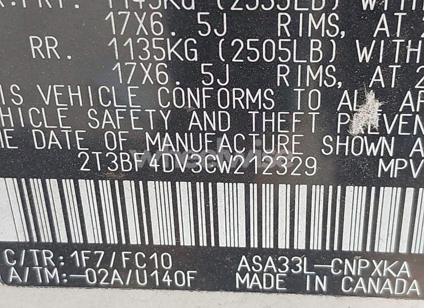 Photo 9 of 2012 Toyota Rav4 (VIN 2T3BF4DV3CW212329)