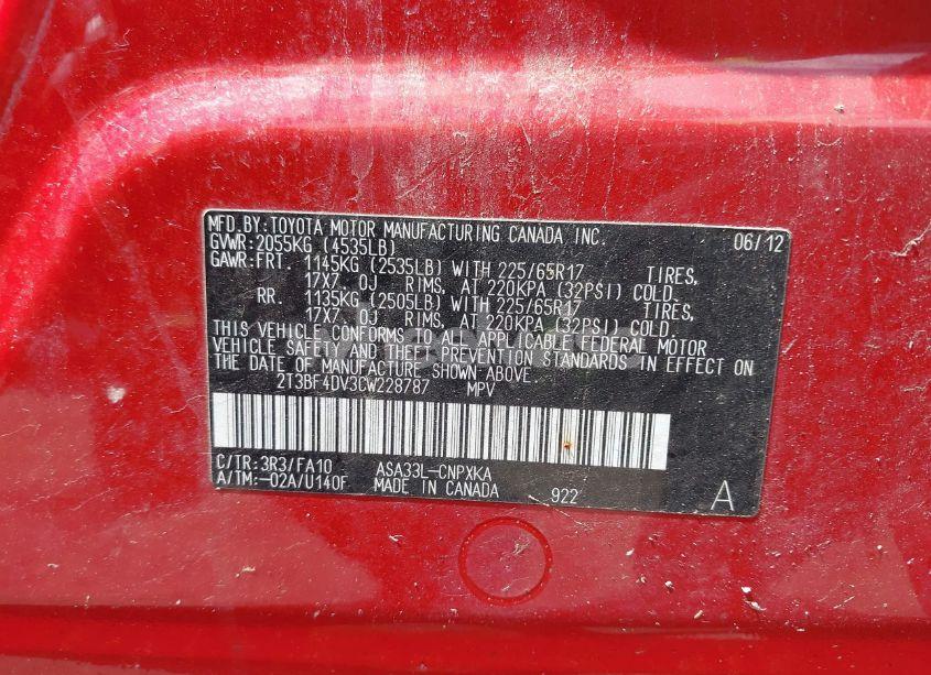 Photo 9 of 2012 Toyota Rav4 (VIN 2T3BF4DV3CW228787)