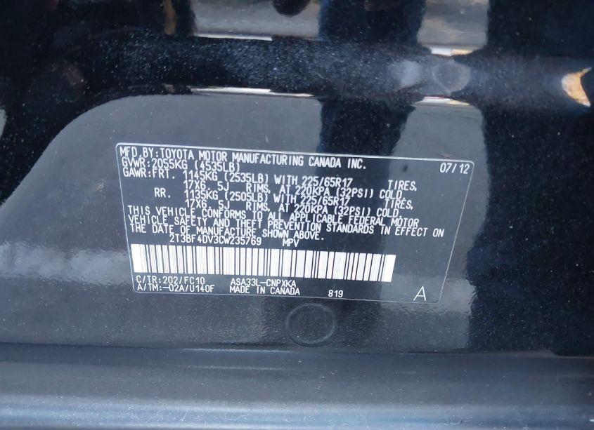 Photo 9 of 2012 Toyota Rav4 (VIN 2T3BF4DV3CW235769)