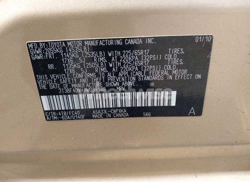 Photo 9 of 2010 Toyota Rav4 (VIN 2T3BF4DV4AW039188)