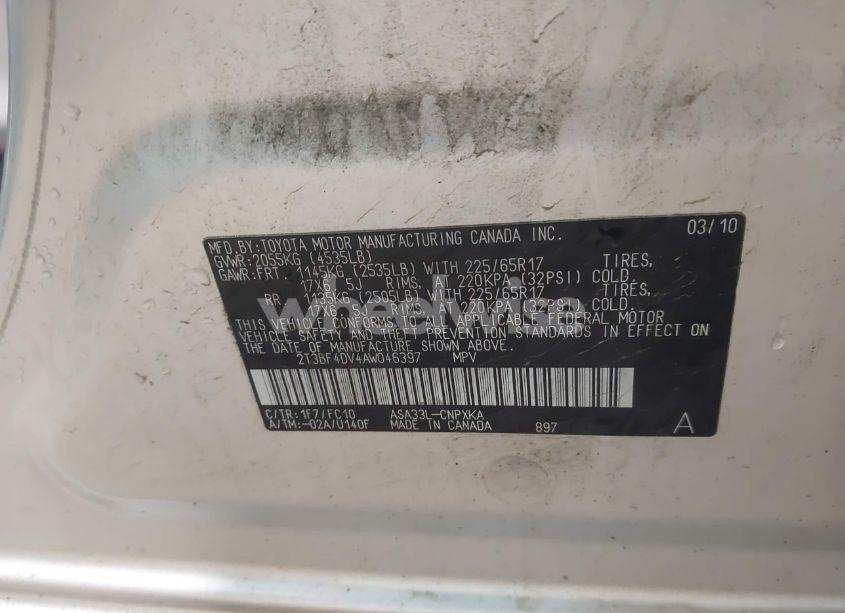 Photo 9 of 2010 Toyota Rav4 (VIN 2T3BF4DV4AW046397)