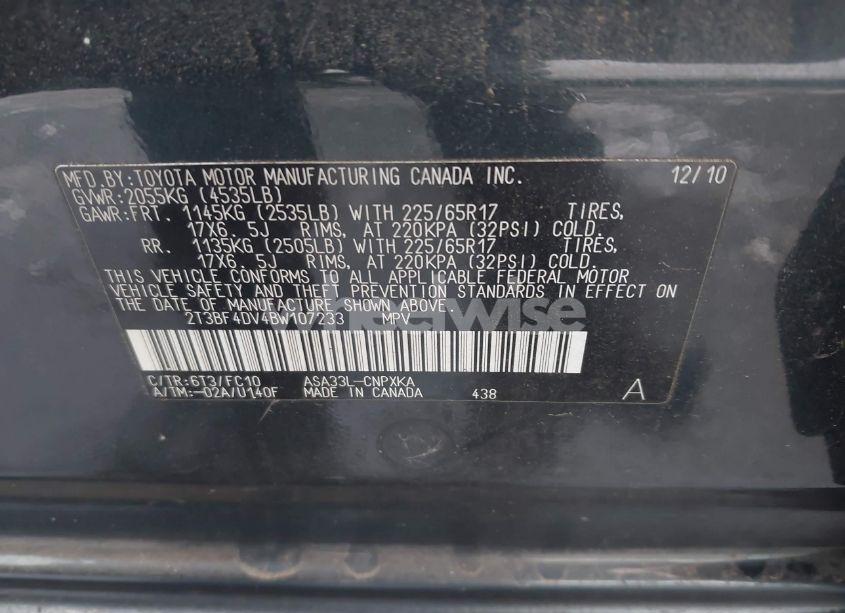 Photo 9 of 2011 Toyota Rav4 (VIN 2T3BF4DV4BW107233)