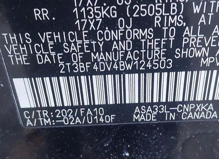 Photo 9 of 2011 Toyota Rav4 (VIN 2T3BF4DV4BW124503)