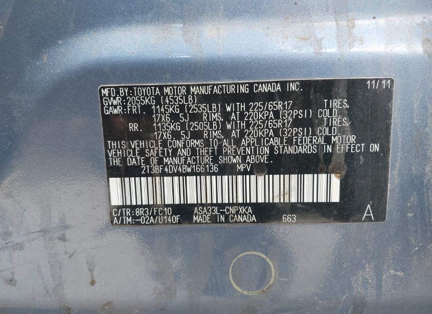 Photo 9 of 2011 Toyota Rav4 (VIN 2T3BF4DV4BW166136)