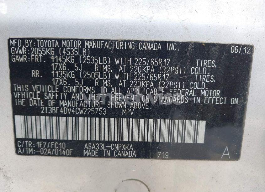 Photo 9 of 2012 Toyota Rav4 (VIN 2T3BF4DV4CW225753)