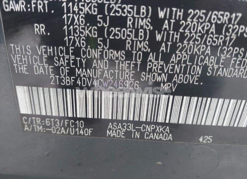 Photo 9 of 2012 Toyota Rav4 (VIN 2T3BF4DV4CW246926)