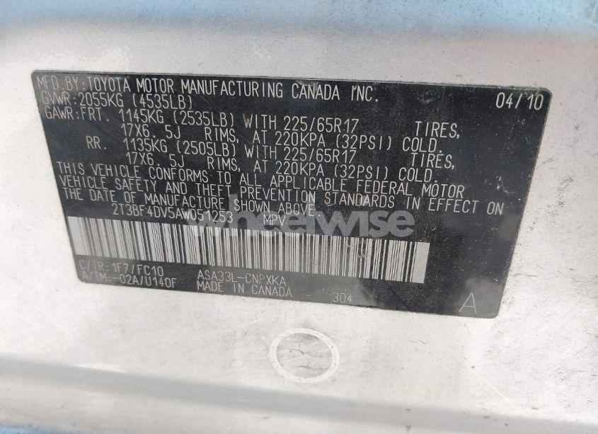 Photo 9 of 2010 Toyota Rav4 (VIN 2T3BF4DV5AW051253)