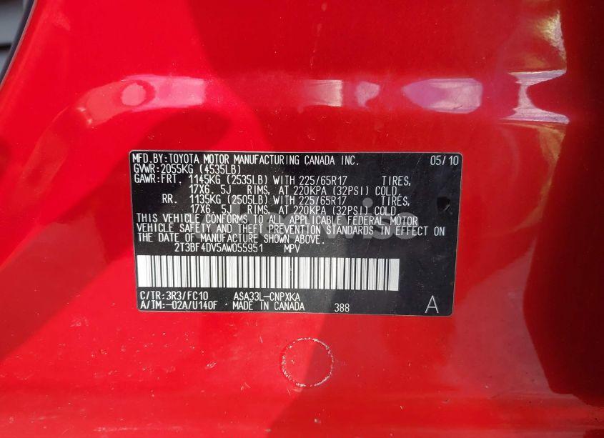 Photo 9 of 2010 Toyota Rav4 (VIN 2T3BF4DV5AW055951)