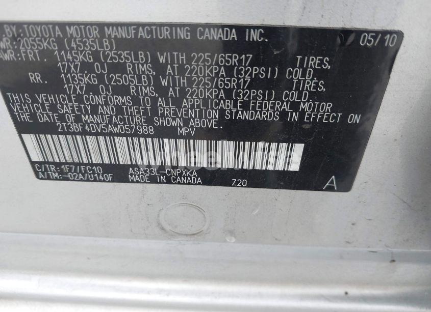 Photo 9 of 2010 Toyota Rav4 (VIN 2T3BF4DV5AW057988)