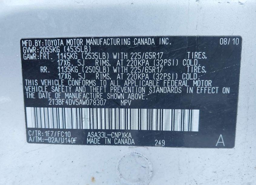 Photo 9 of 2010 Toyota Rav4 (VIN 2T3BF4DV5AW078307)