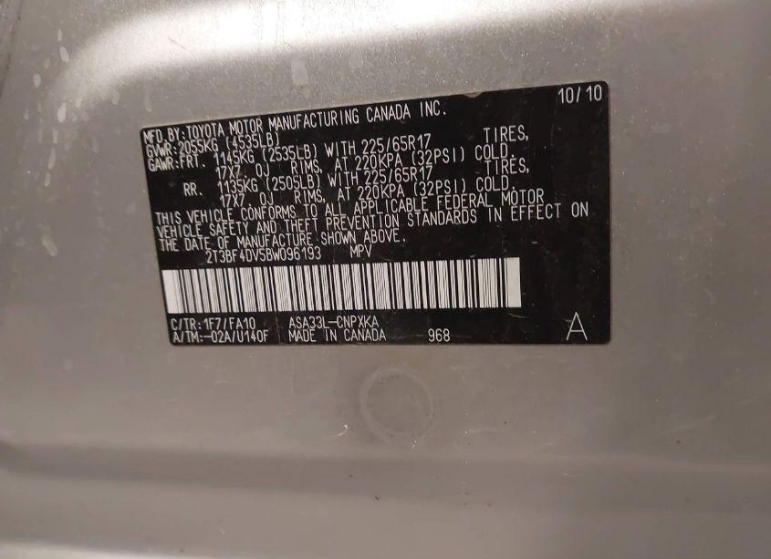 Photo 9 of 2011 Toyota Rav4 (VIN 2T3BF4DV5BW096193)