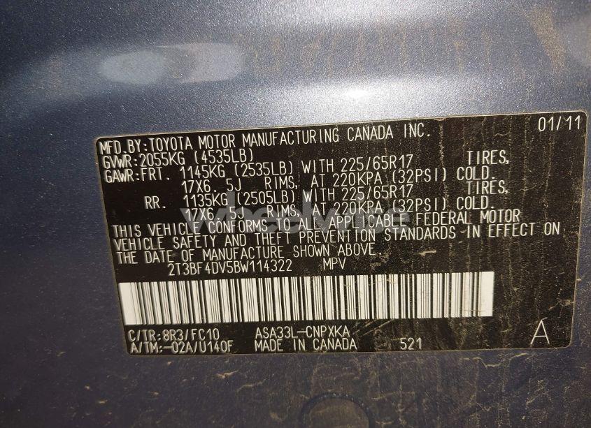 Photo 9 of 2011 Toyota Rav4 (VIN 2T3BF4DV5BW114322)