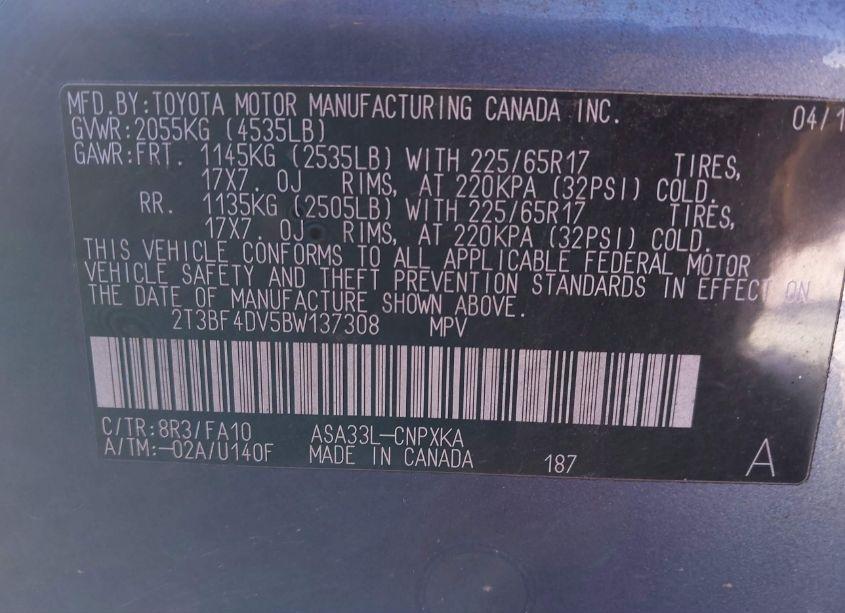 Photo 9 of 2011 Toyota Rav4 (VIN 2T3BF4DV5BW137308)