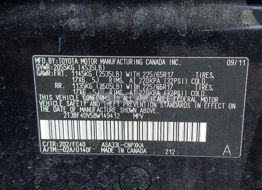 Photo 9 of 2011 Toyota Rav4 (VIN 2T3BF4DV5BW149412)