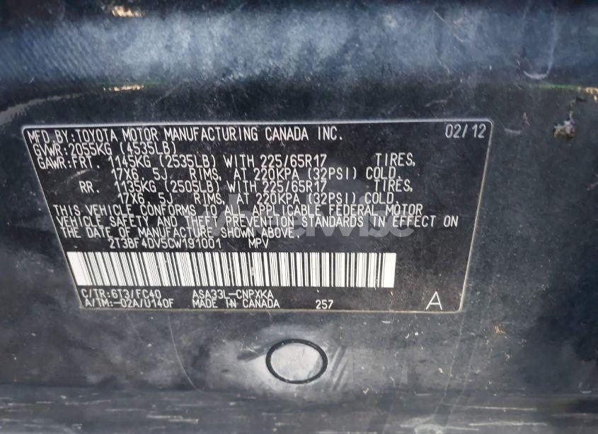 Photo 9 of 2012 Toyota Rav4 (VIN 2T3BF4DV5CW191001)