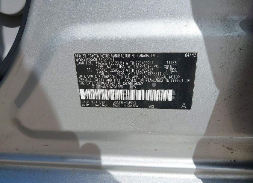 Photo 9 of 2012 Toyota Rav4 (VIN 2T3BF4DV5CW208685)