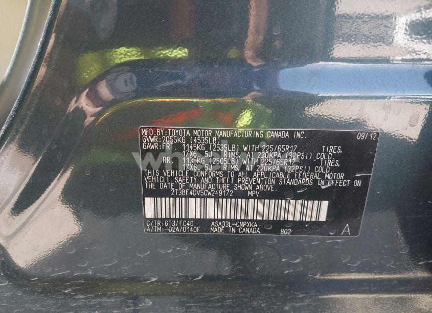 Photo 9 of 2012 Toyota Rav4 (VIN 2T3BF4DV5CW249172)