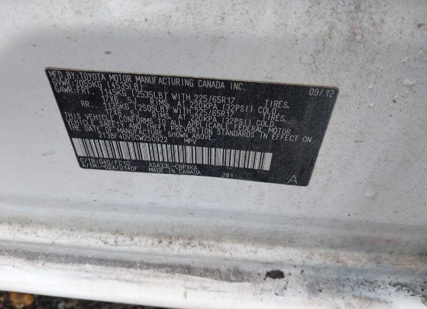 Photo 9 of 2012 Toyota Rav4 (VIN 2T3BF4DV5CW250922)