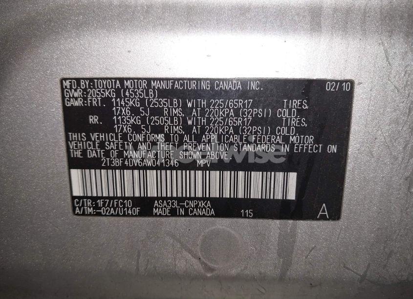 Photo 9 of 2010 Toyota Rav4 (VIN 2T3BF4DV6AW041346)