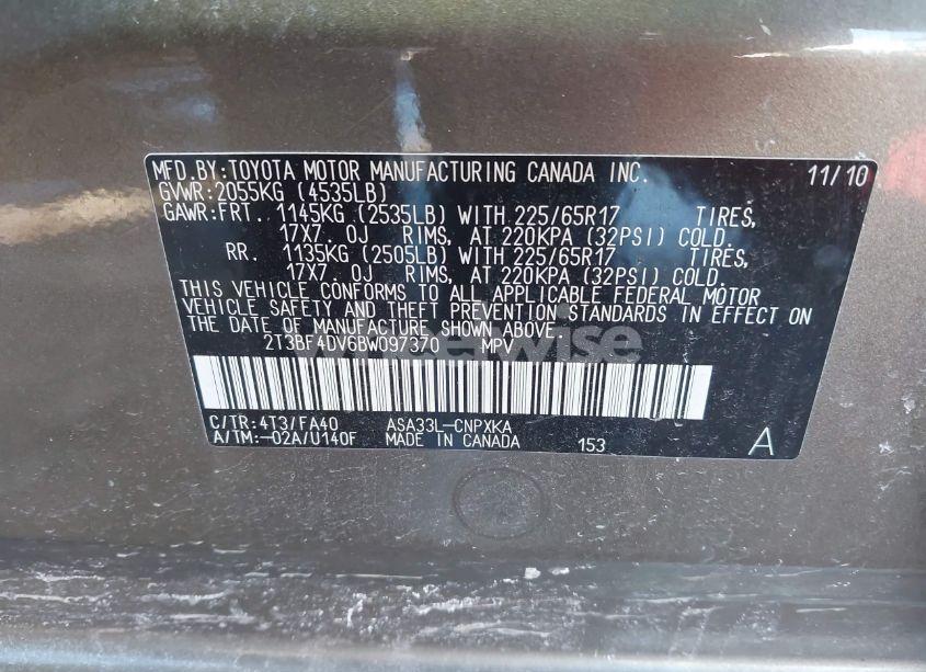 Photo 9 of 2011 Toyota Rav4 (VIN 2T3BF4DV6BW097370)