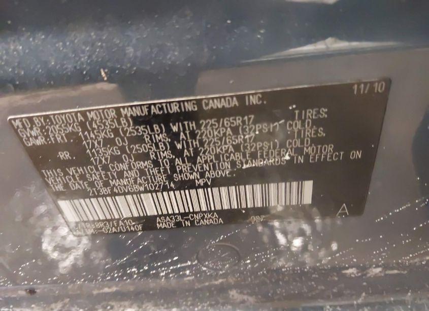 Photo 9 of 2011 Toyota Rav4 (VIN 2T3BF4DV6BW102714)