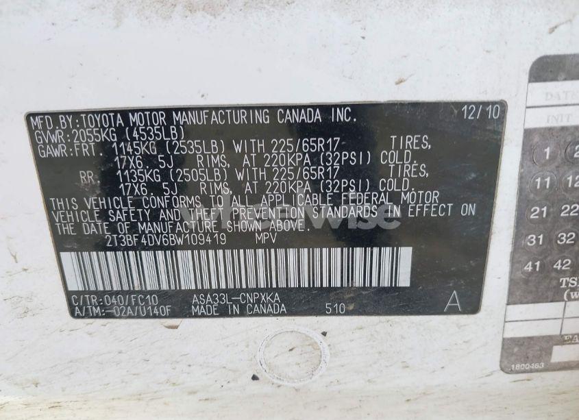 Photo 9 of 2011 Toyota Rav4 (VIN 2T3BF4DV6BW109419)