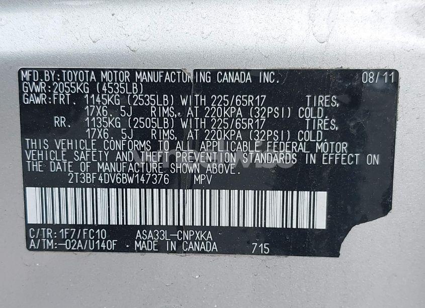 Photo 9 of 2011 Toyota Rav4 (VIN 2T3BF4DV6BW147376)