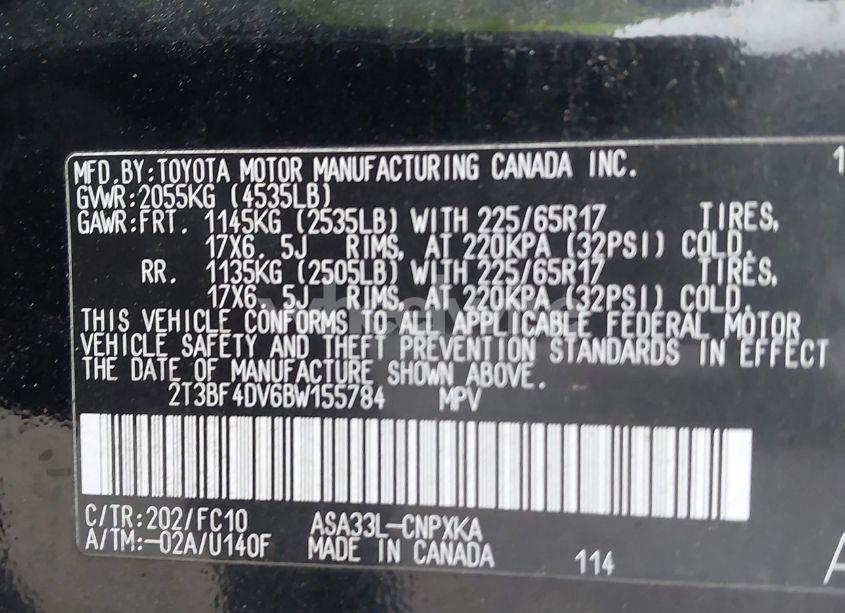 Photo 9 of 2011 Toyota Rav4 (VIN 2T3BF4DV6BW155784)