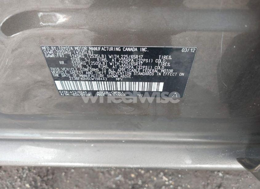 Photo 9 of 2012 Toyota Rav4 (VIN 2T3BF4DV6CW198443)
