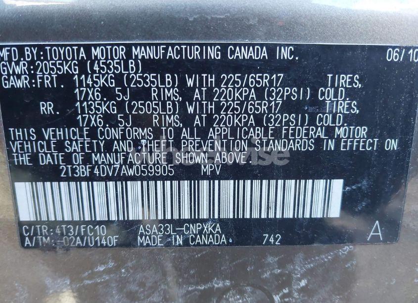 Photo 9 of 2010 Toyota Rav4 (VIN 2T3BF4DV7AW059905)