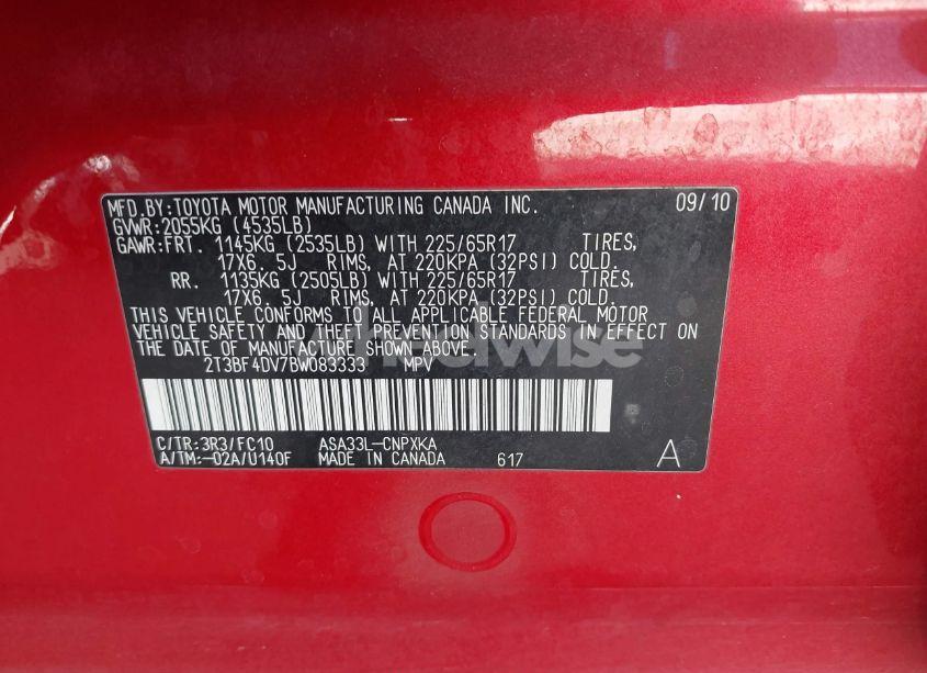 Photo 9 of 2011 Toyota Rav4 (VIN 2T3BF4DV7BW083333)