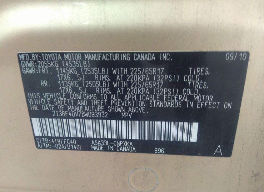 Photo 9 of 2011 Toyota Rav4 (VIN 2T3BF4DV7BW083932)