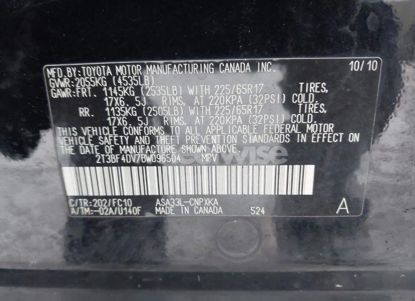 Photo 9 of 2011 Toyota Rav4 (VIN 2T3BF4DV7BW096504)