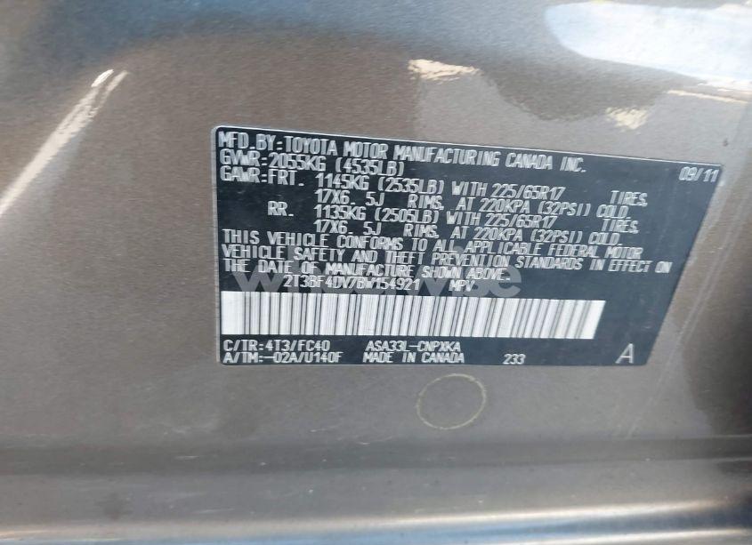 Photo 9 of 2011 Toyota Rav4 (VIN 2T3BF4DV7BW154921)