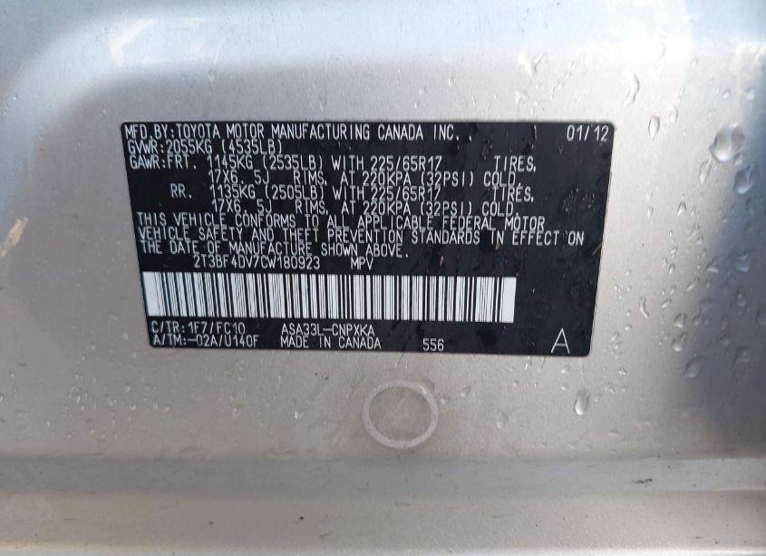 Photo 9 of 2012 Toyota Rav4 (VIN 2T3BF4DV7CW180923)