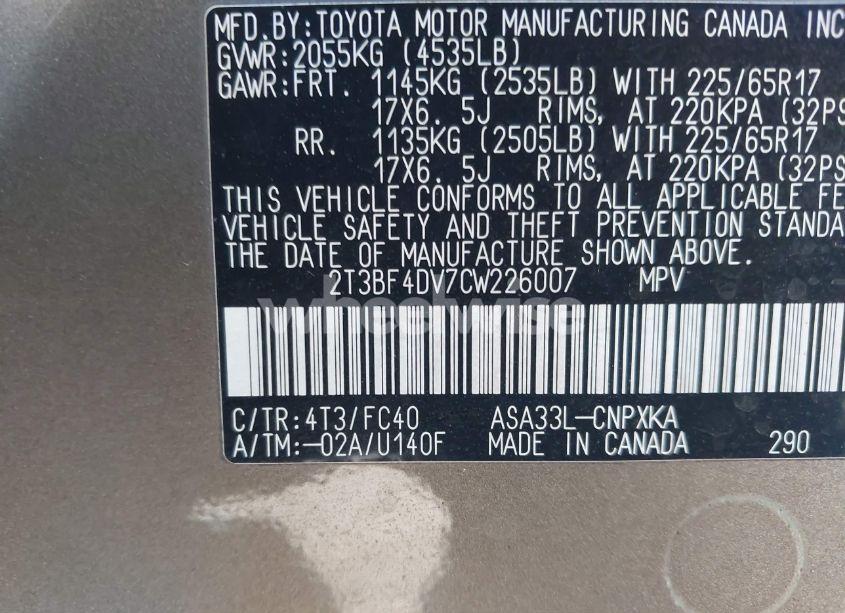 Photo 9 of 2012 Toyota Rav4 (VIN 2T3BF4DV7CW226007)