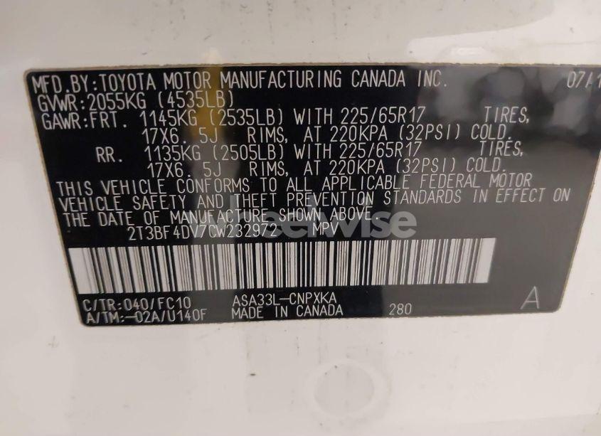 Photo 9 of 2012 Toyota Rav4 (VIN 2T3BF4DV7CW232972)