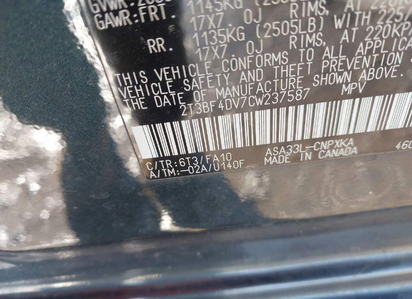 Photo 9 of 2012 Toyota Rav4 (VIN 2T3BF4DV7CW237587)