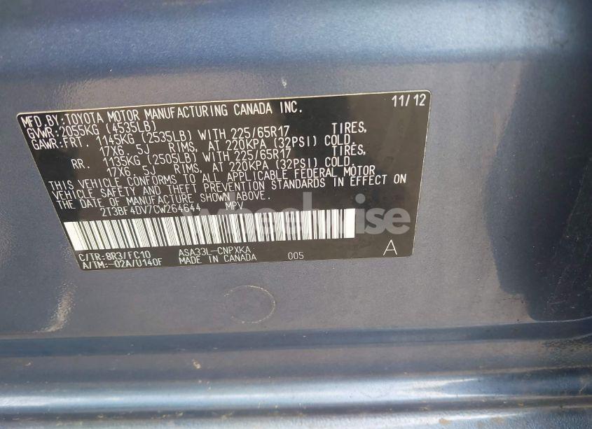 Photo 9 of 2012 Toyota Rav4 (VIN 2T3BF4DV7CW264644)