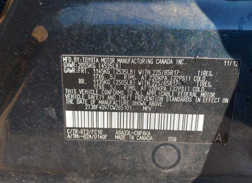 Photo 9 of 2012 Toyota Rav4 (VIN 2T3BF4DV7CW265101)