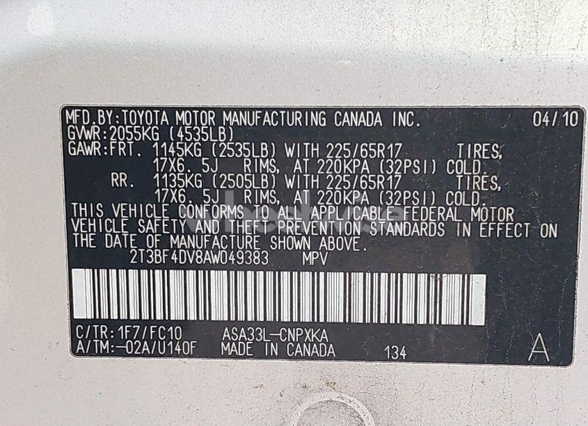 Photo 9 of 2010 Toyota Rav4 (VIN 2T3BF4DV8AW049383)