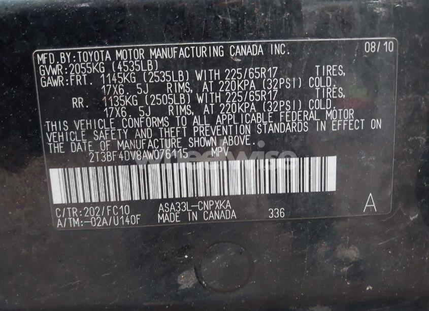 Photo 9 of 2010 Toyota Rav4 (VIN 2T3BF4DV8AW076115)