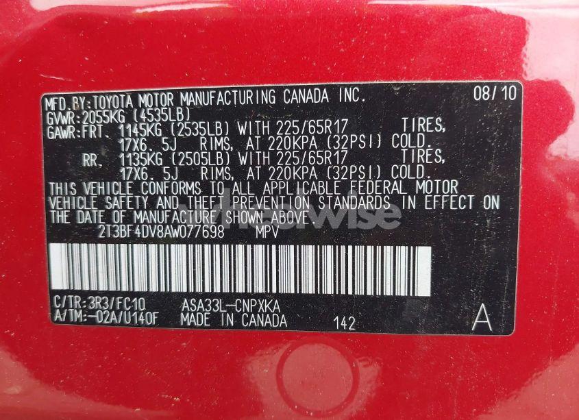 Photo 9 of 2010 Toyota Rav4 (VIN 2T3BF4DV8AW077698)