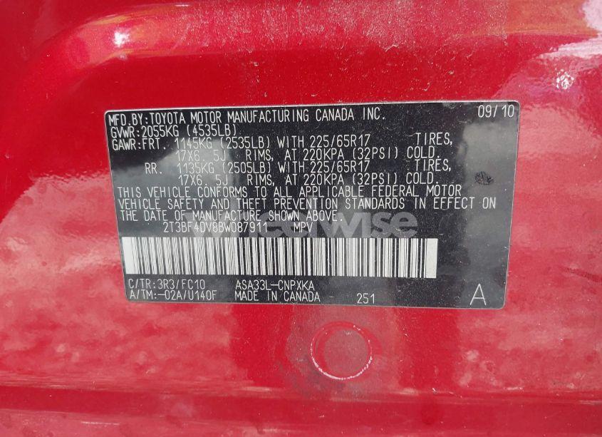 Photo 9 of 2011 Toyota Rav4 (VIN 2T3BF4DV8BW087911)