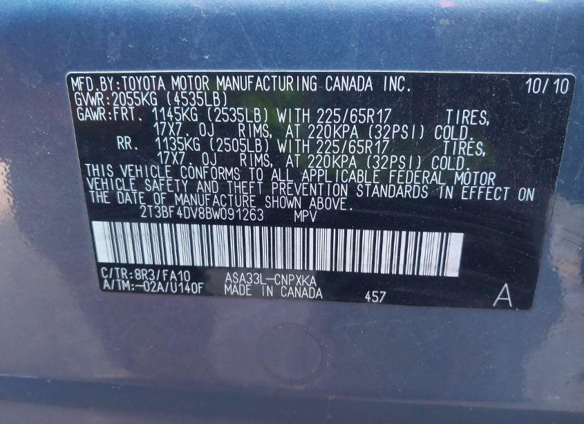 Photo 9 of 2011 Toyota Rav4 (VIN 2T3BF4DV8BW091263)