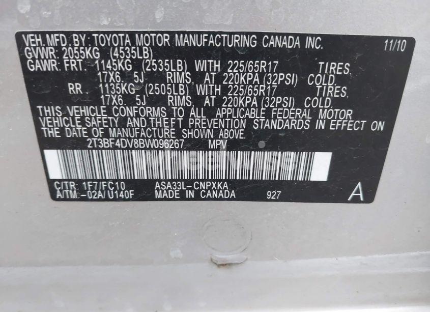 Photo 9 of 2011 Toyota Rav4 (VIN 2T3BF4DV8BW096267)