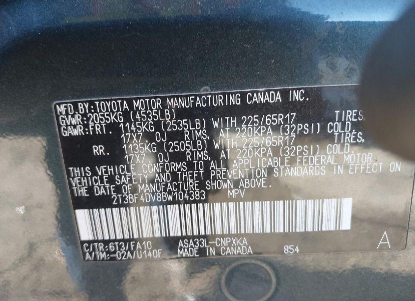 Photo 9 of 2011 Toyota Rav4 (VIN 2T3BF4DV8BW104383)
