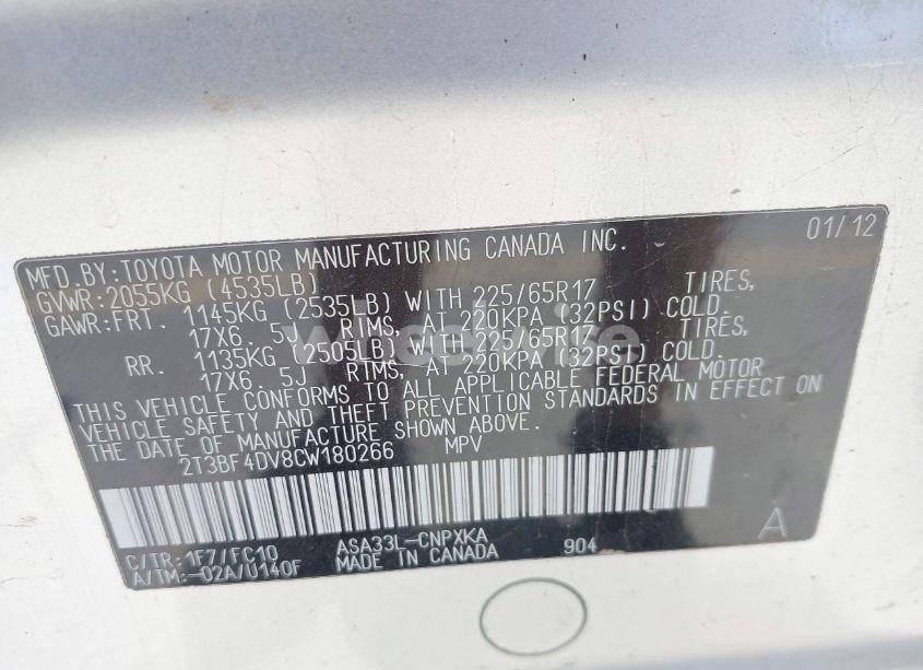 Photo 9 of 2012 Toyota Rav4 (VIN 2T3BF4DV8CW180266)