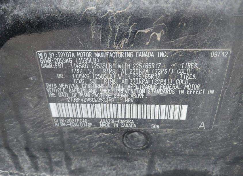 Photo 9 of 2012 Toyota Rav4 (VIN 2T3BF4DV8CW252048)